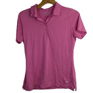 Nike Womens Golf Tour Performance Polo Shirt Dri-Fit Stripe Pink Size Large